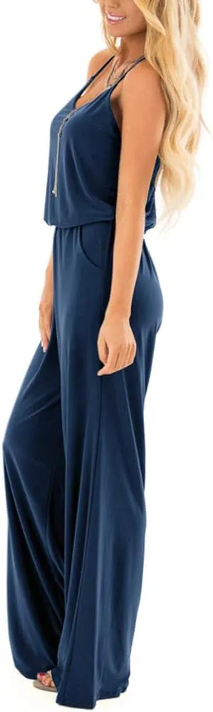 INFITTY Women's Summer Sleeveless Spaghetti Strap Sexy Jumpsuit Rompers Wide Leg Pants Suit