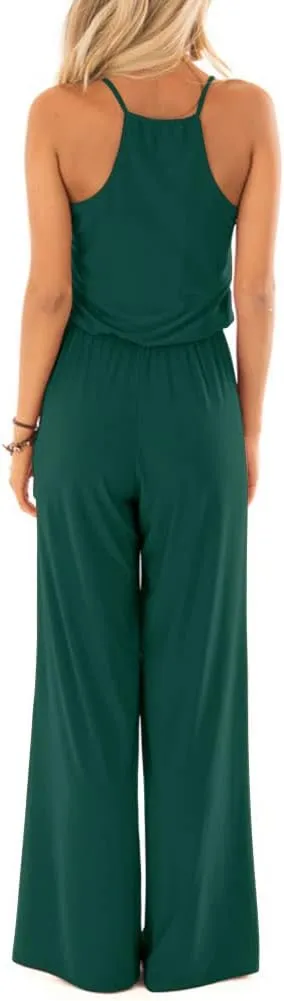 INFITTY Women's Summer Sleeveless Spaghetti Strap Sexy Jumpsuit Rompers Wide Leg Pants Suit