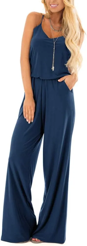 INFITTY Women's Summer Sleeveless Spaghetti Strap Sexy Jumpsuit Rompers Wide Leg Pants Suit