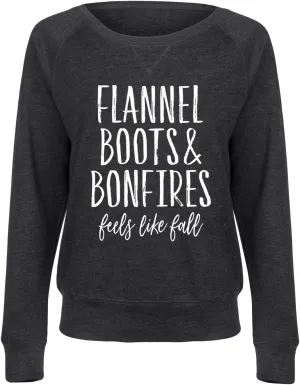 Instant Message - Flannel Boots And Bonfires Feels Like Fall - Ladies Lightweight French Terry Pullover