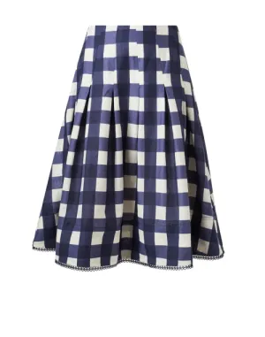 Javoue Navy Check Print Skirt