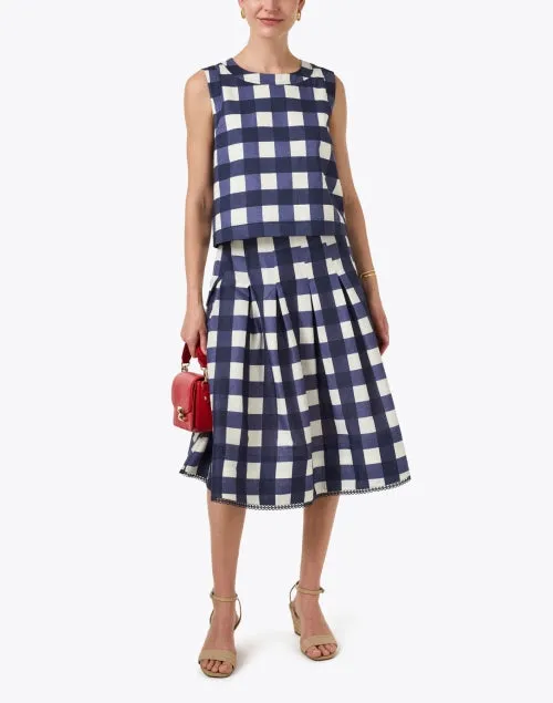 Javoue Navy Check Print Skirt