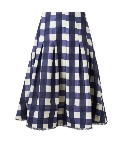 Javoue Navy Check Print Skirt