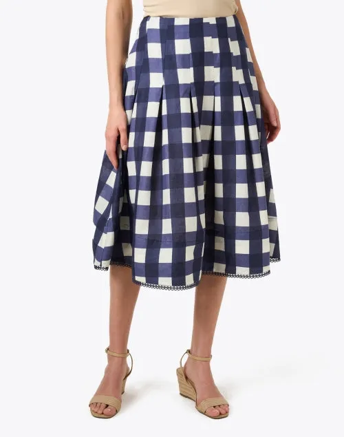 Javoue Navy Check Print Skirt