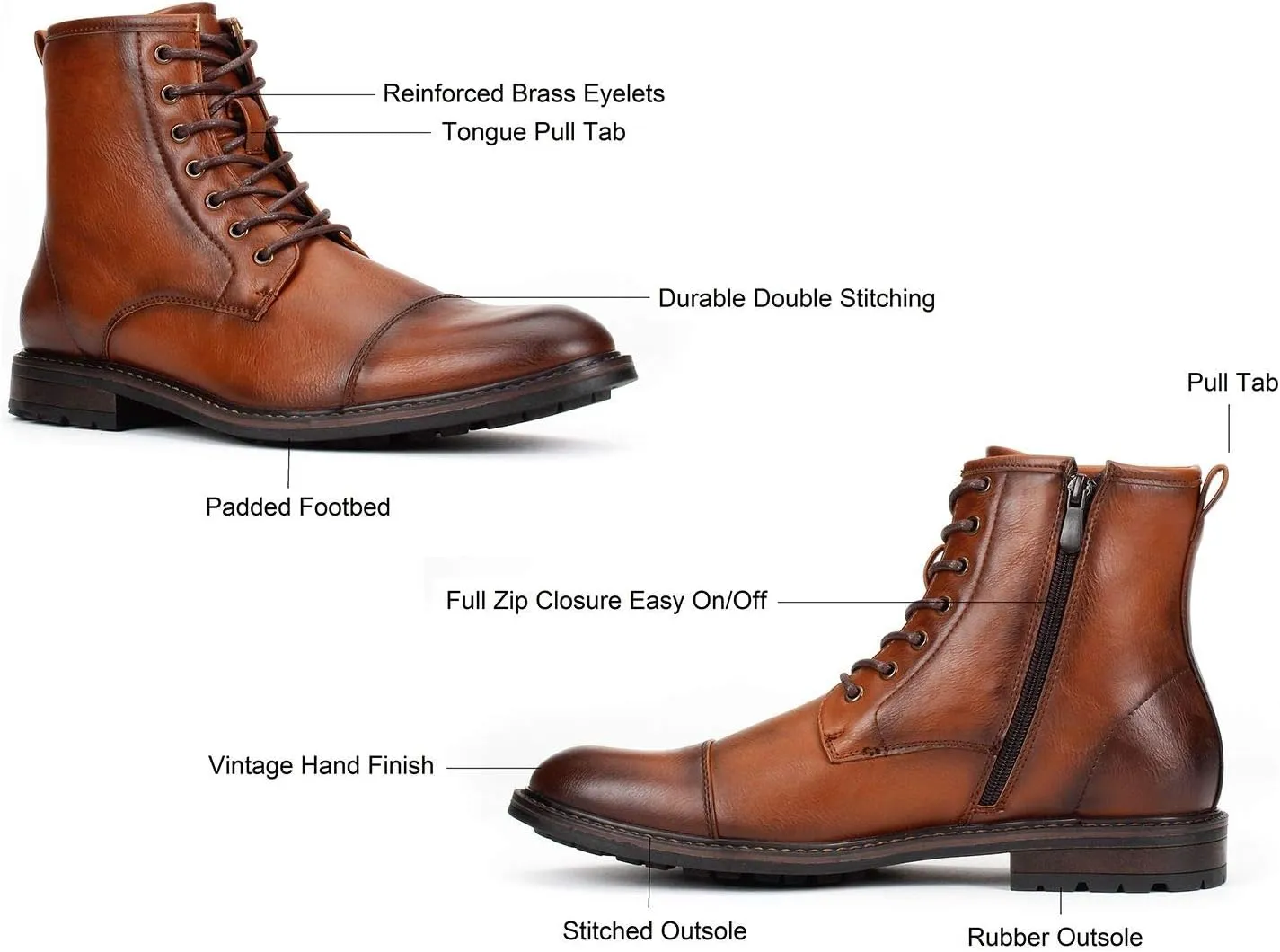 Jazamé Men's Carson Distressed Cap Toe Tall Motorcycle Military Combat Dress Boots