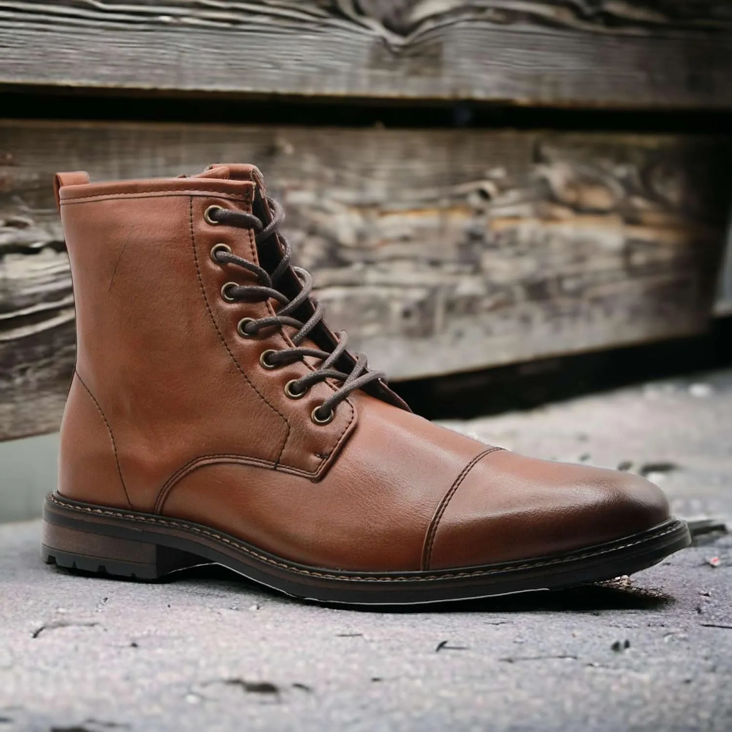Jazamé Men's Carson Distressed Cap Toe Tall Motorcycle Military Combat Dress Boots