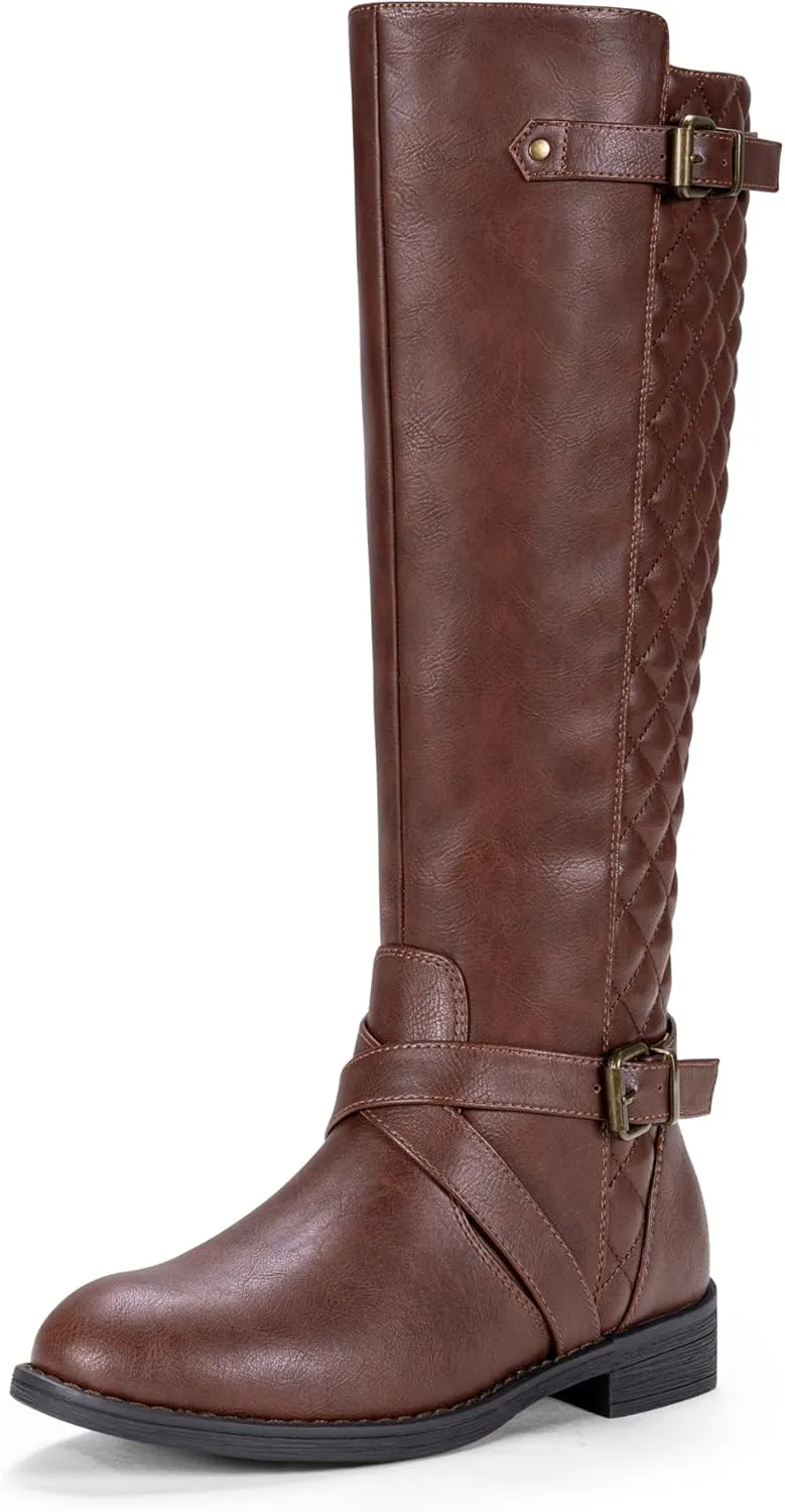Jeossy Women's Knee High Riding Tall Boots, Comfortable with Metal Buckle and Zipper Boots with Wide Calf