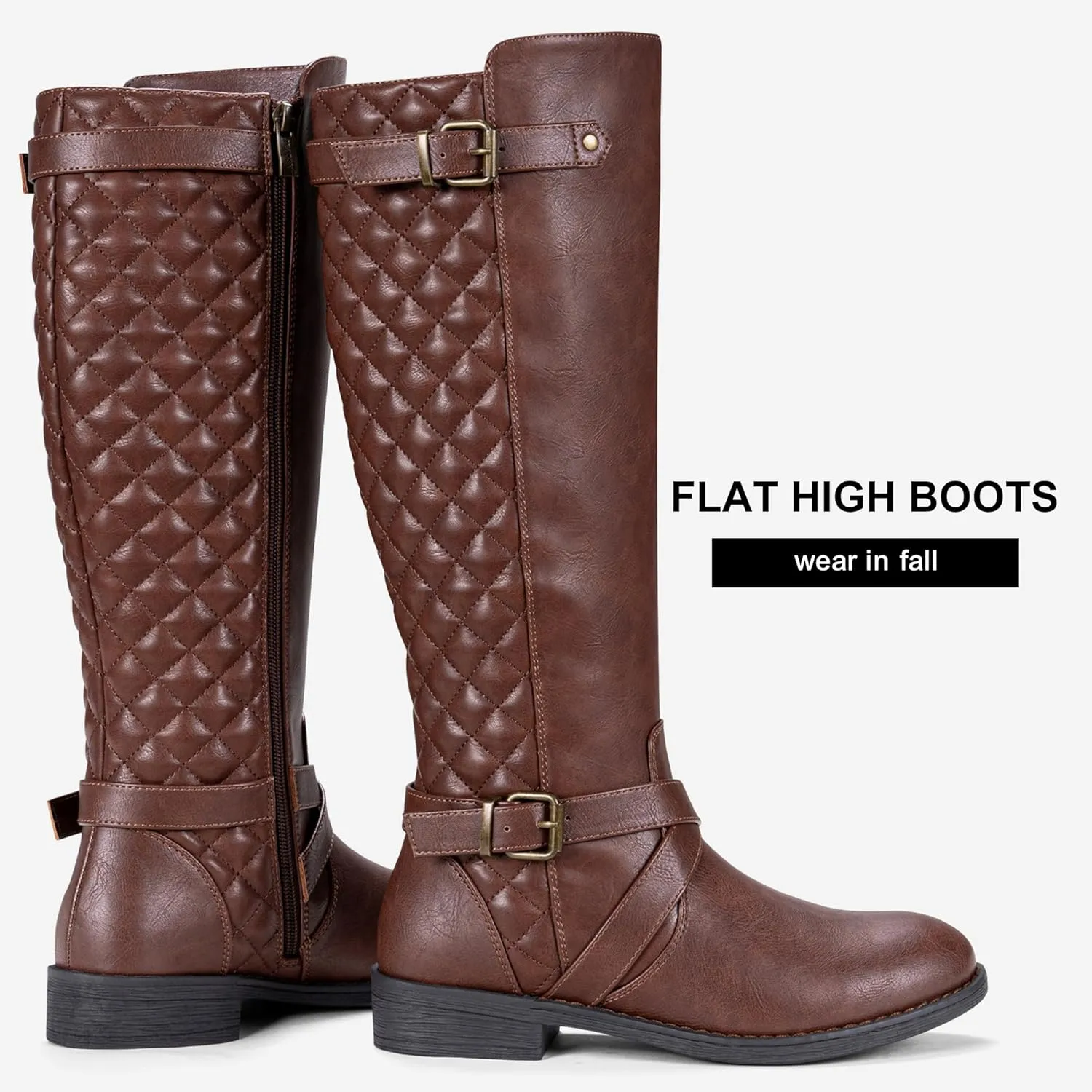 Jeossy Women's Knee High Riding Tall Boots, Comfortable with Metal Buckle and Zipper Boots with Wide Calf