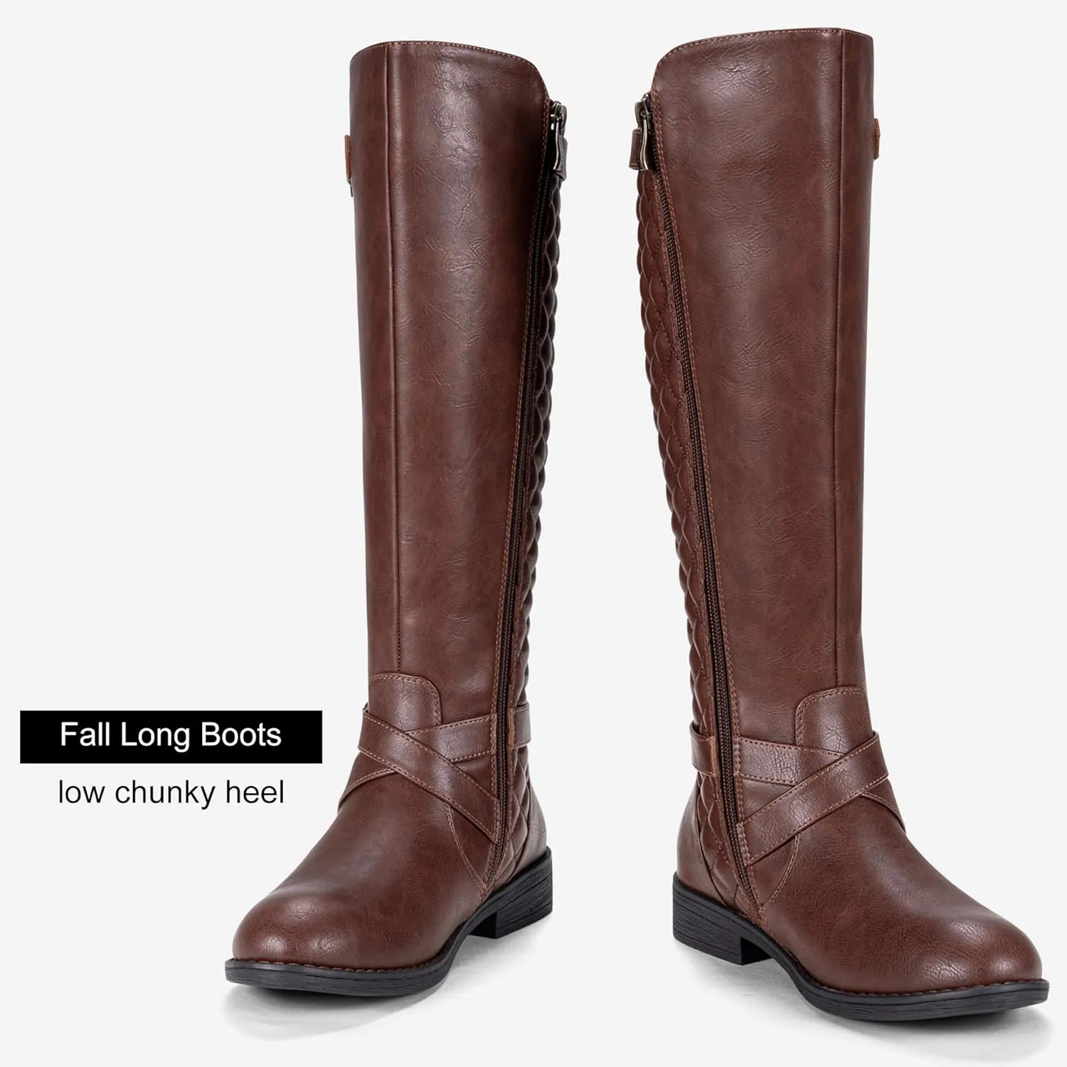 Jeossy Women's Knee High Riding Tall Boots, Comfortable with Metal Buckle and Zipper Boots with Wide Calf