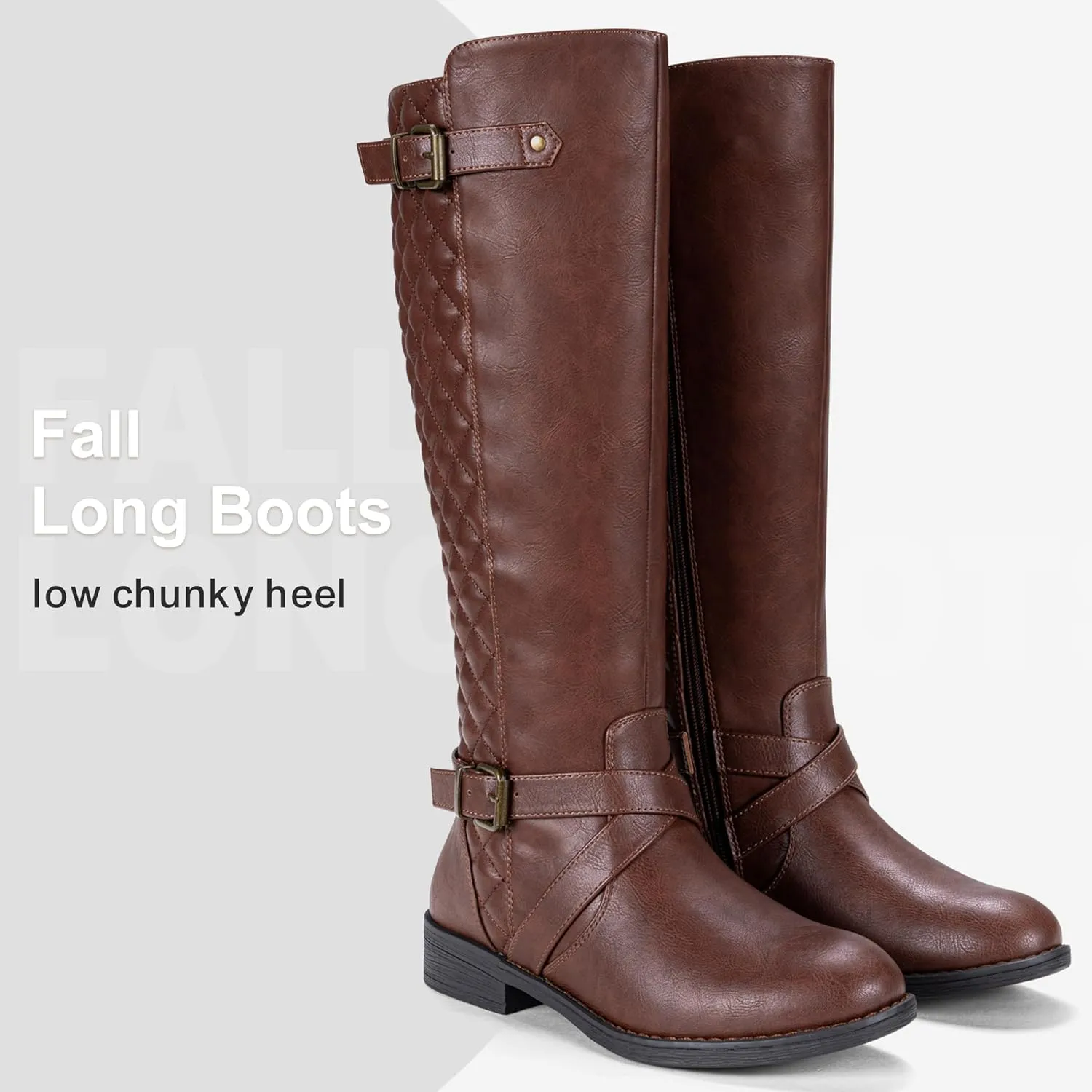 Jeossy Women's Knee High Riding Tall Boots, Comfortable with Metal Buckle and Zipper Boots with Wide Calf
