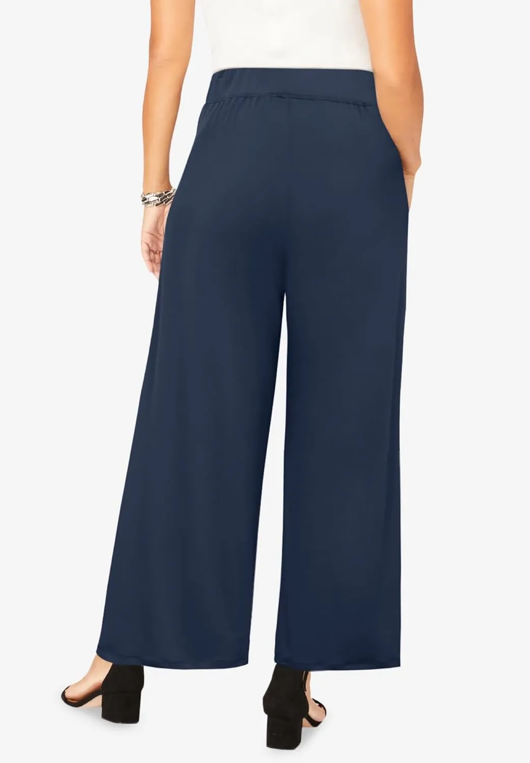 Jessica London Women's Plus Size Knit Palazzo Pant Wide Leg Stretch Dress Pants