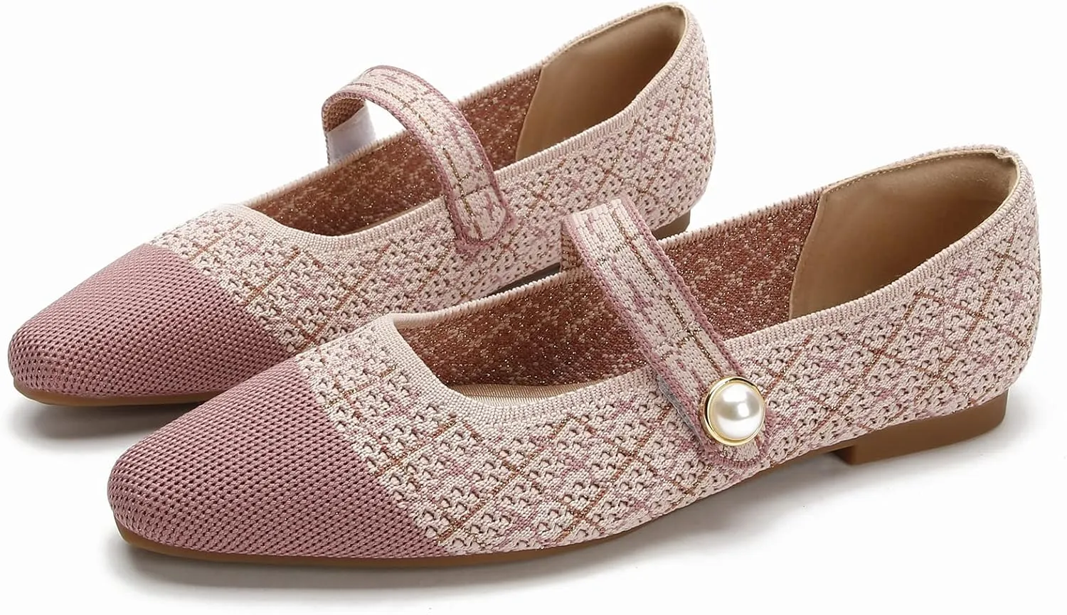 JiuQing Women's Mary Jane Shoes Knit Dress Shoes Pointy Soft Strappy Mesh Office Flats Pumps