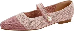 JiuQing Women's Mary Jane Shoes Knit Dress Shoes Pointy Soft Strappy Mesh Office Flats Pumps