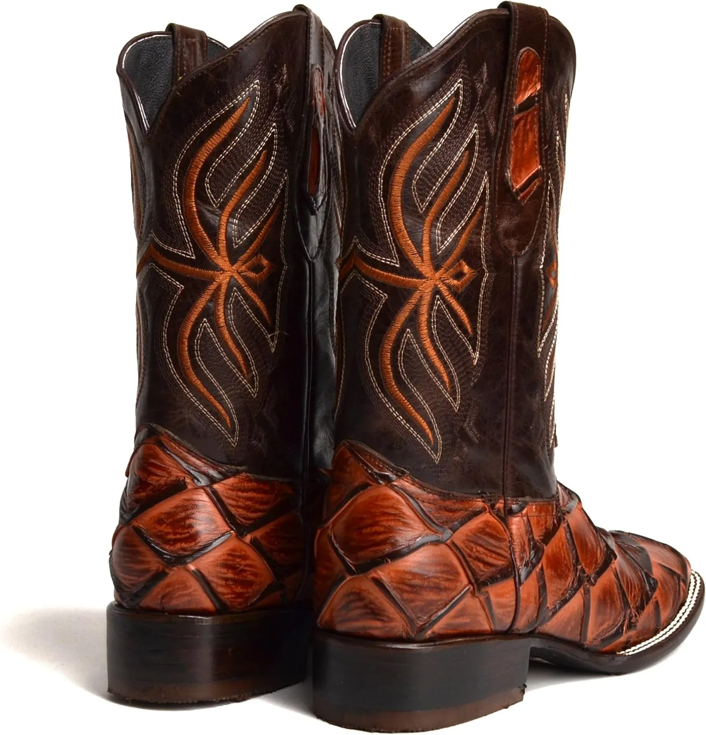 Joe Boots 708 Exotic Pirarucu Leather Print Men's Embroidered Square Toe Cowboy/Rodeo Boots Leather outsole