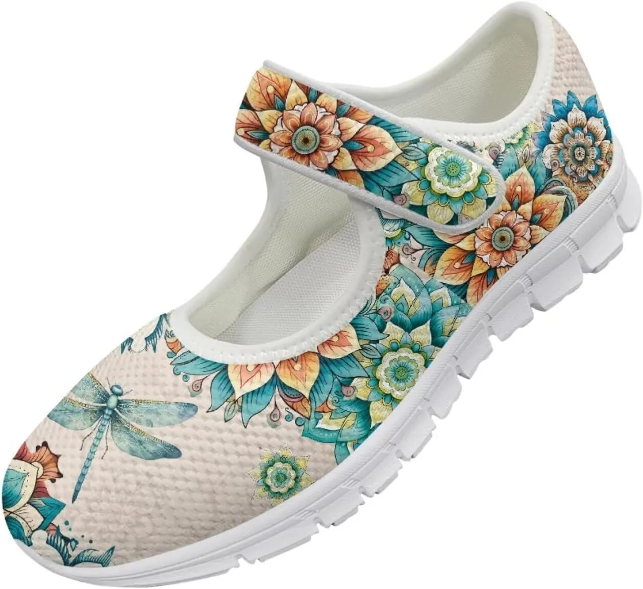 JoyLamoria Art Dragonfly Mary Jane Shoes Closed Toe Elastic Sneakers for Stylish Flats Causal Walking Shoes Comfortable