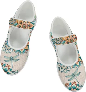 JoyLamoria Art Dragonfly Mary Jane Shoes Closed Toe Elastic Sneakers for Stylish Flats Causal Walking Shoes Comfortable