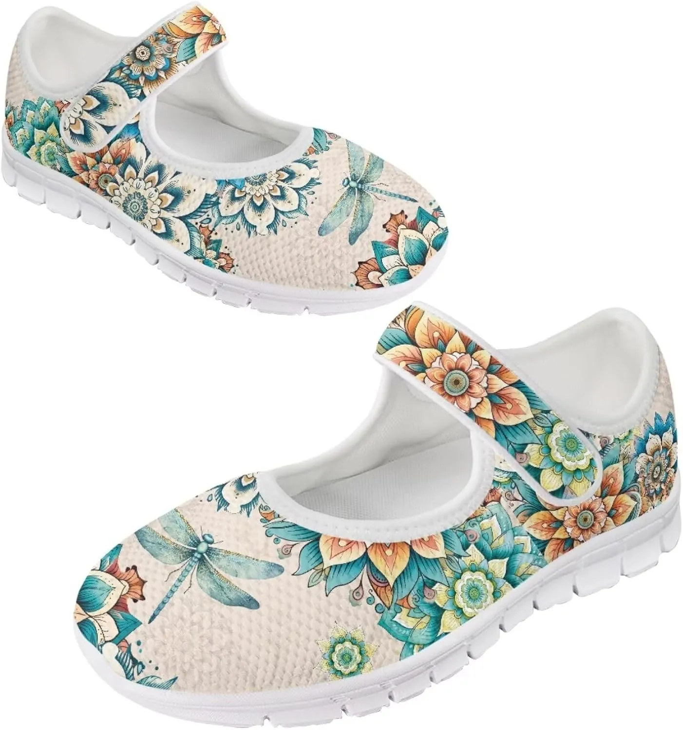 JoyLamoria Art Dragonfly Mary Jane Shoes Closed Toe Elastic Sneakers for Stylish Flats Causal Walking Shoes Comfortable