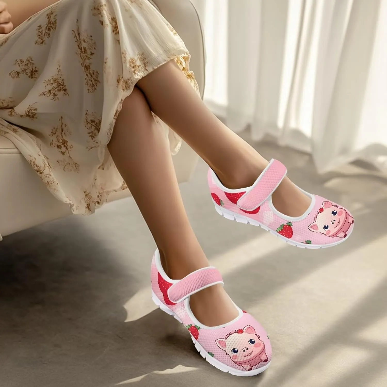 JoyLamoria Cartoon Cat Slip on Walking Shoes Women s Mary Jane Flats,Breathable Comfort Low Heel Slip-on Barefoor Diabeti Shoes