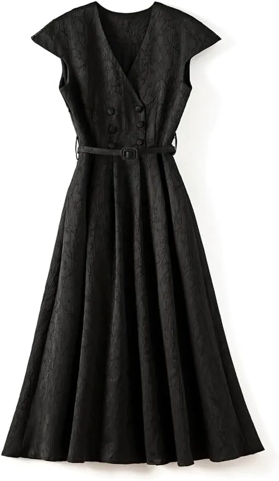 JSEIAJB Early Autumn Age Reducing 3D Celebrity Retro Workplace Slimming Belt Dress