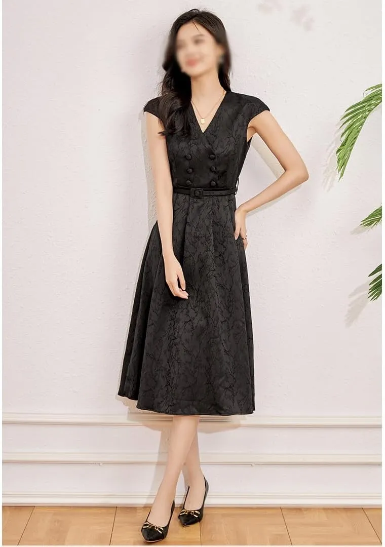 JSEIAJB Early Autumn Age Reducing 3D Celebrity Retro Workplace Slimming Belt Dress