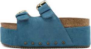 KaroNairy Studded Cork Platform Sandals For Women Slippers Clogs Platform Slip On Sandals Dual Buckled Suede/PU