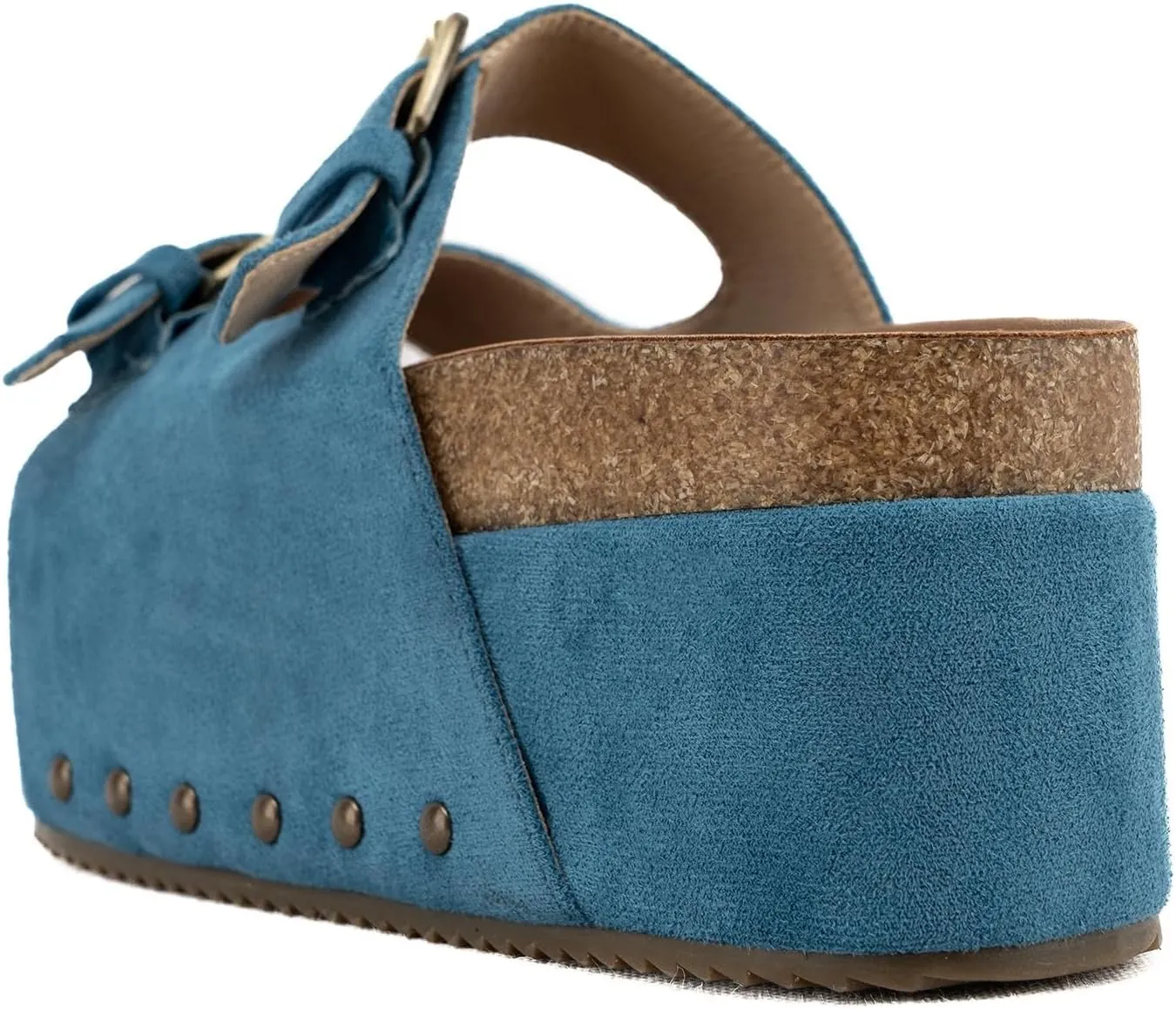 KaroNairy Studded Cork Platform Sandals For Women Slippers Clogs Platform Slip On Sandals Dual Buckled Suede/PU