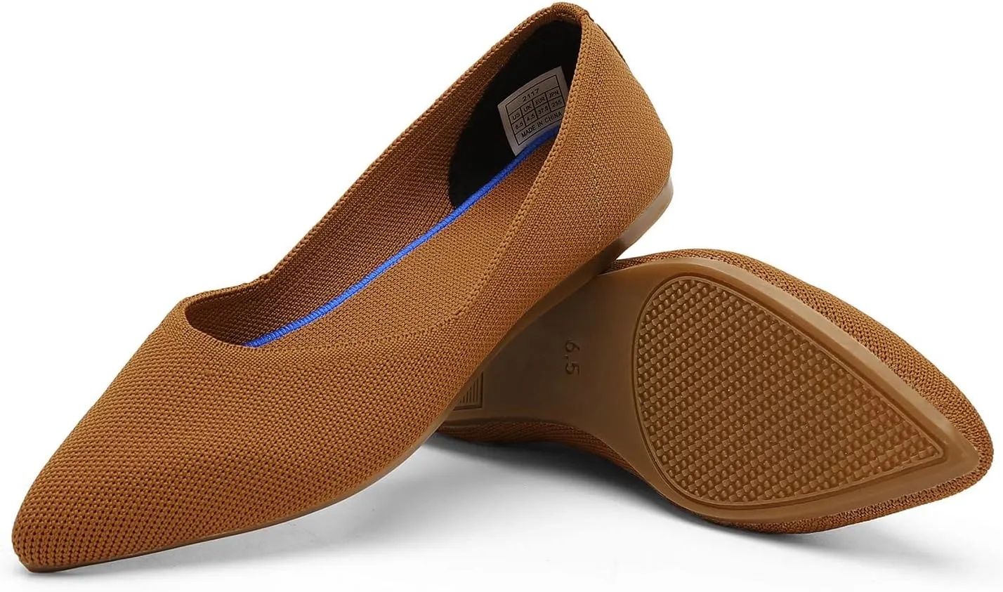 KBZone Women's Knit Ballet Flats Fashion Pointed Toe Walking Shoes Casual Slip-on Ballet Shoes