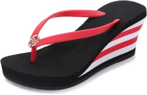 KCTRFSJ Women Sparkly Rhinestone Super High Heel Flops Sandals Stripe Wedge Platform Clip Toe Flip Flops,Slip-On Comfort Non-Slip Walking Slippers