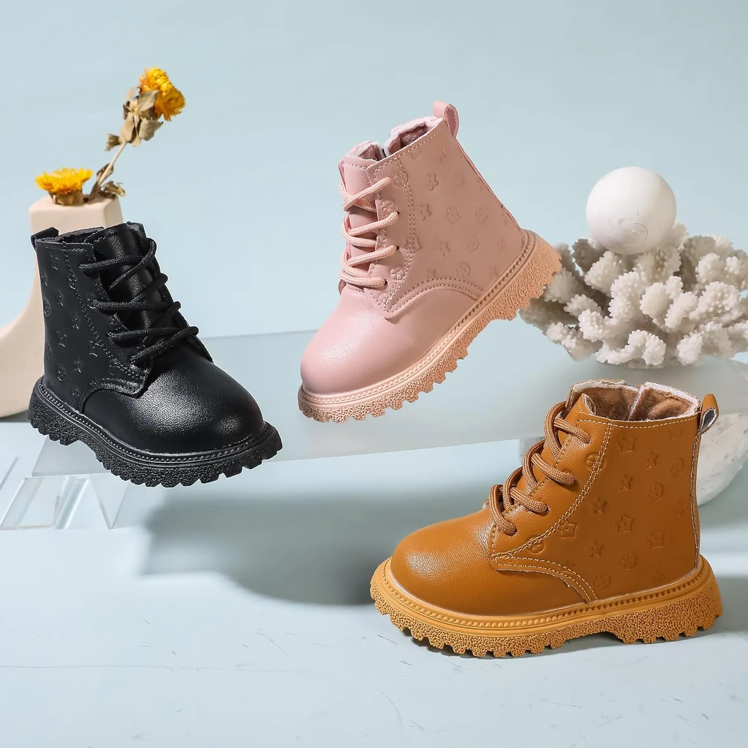 Kids Ankle Boots with Side Zipper Lace Up for Toddler Littel Kid Boys and Girls for Outdoor Play and Everyday Wear