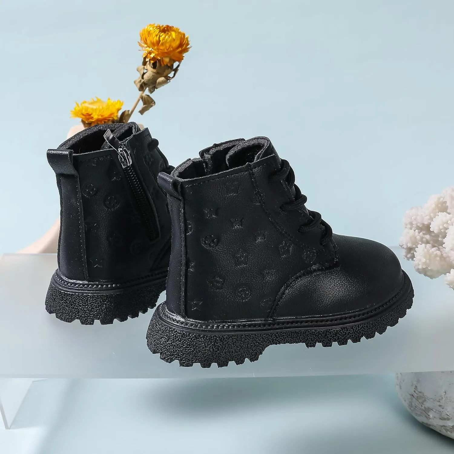 Kids Ankle Boots with Side Zipper Lace Up for Toddler Littel Kid Boys and Girls for Outdoor Play and Everyday Wear