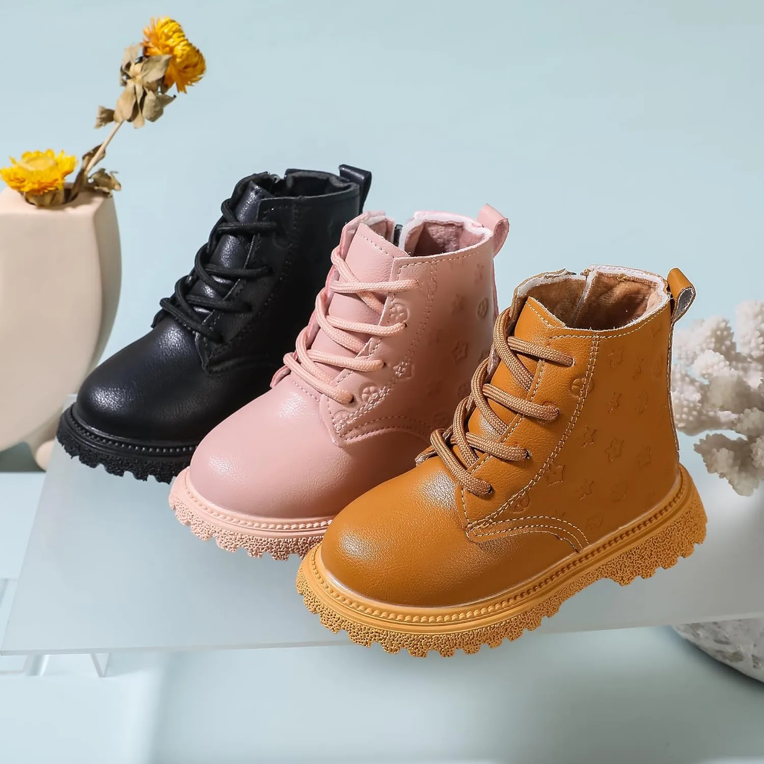 Kids Ankle Boots with Side Zipper Lace Up for Toddler Littel Kid Boys and Girls for Outdoor Play and Everyday Wear
