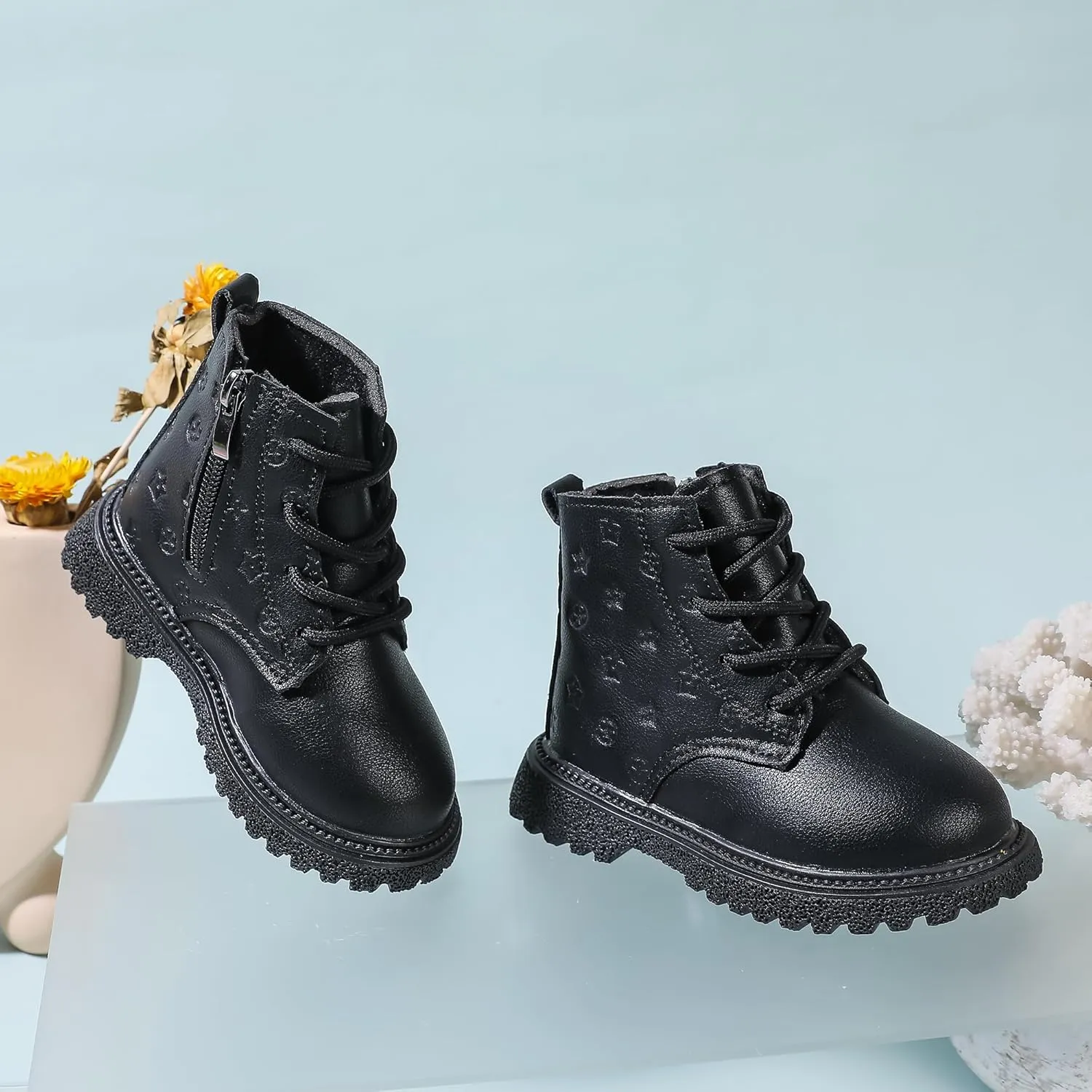Kids Ankle Boots with Side Zipper Lace Up for Toddler Littel Kid Boys and Girls for Outdoor Play and Everyday Wear