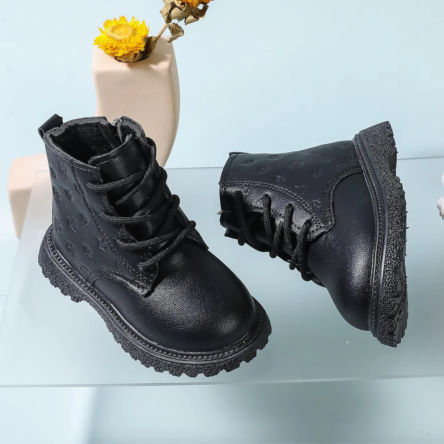Kids Ankle Boots with Side Zipper Lace Up for Toddler Littel Kid Boys and Girls for Outdoor Play and Everyday Wear