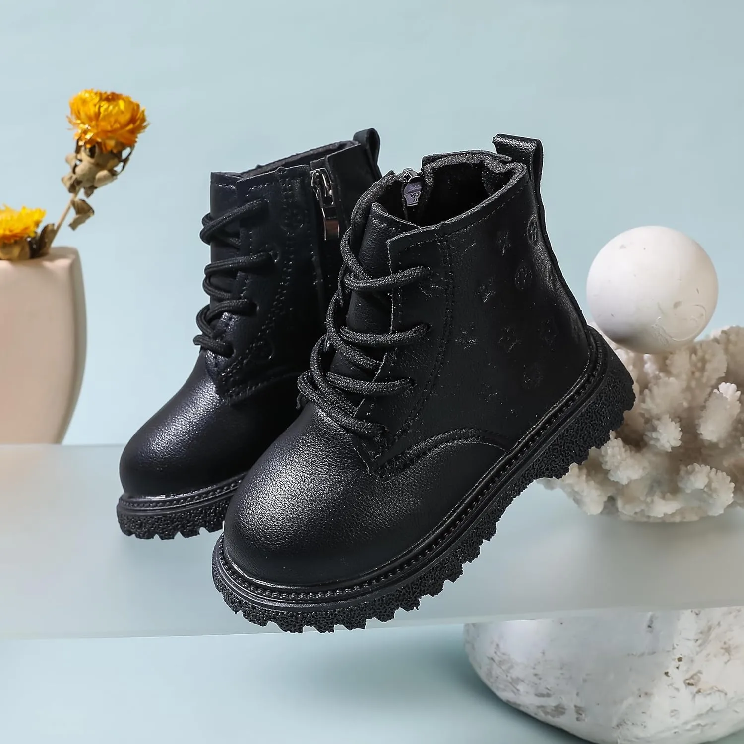 Kids Ankle Boots with Side Zipper Lace Up for Toddler Littel Kid Boys and Girls for Outdoor Play and Everyday Wear