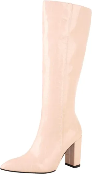 Knee High Boots for Women Tall Boots Long Boots Wide Calf High Boots Snake Skin Boots Chunky High Heel Faux Crocodile Boots Block Heel Pointed Toe Side Zipper Booties Comfy Casual Party Dress Shoes