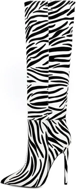 Knee-high Boots High Heels Women's Pumps High Boots Pointed Toe Stiletto Zebra Elegance