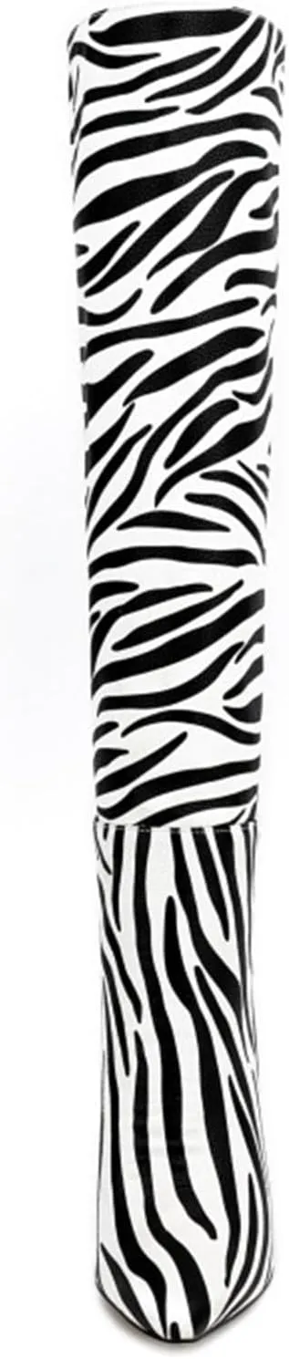 Knee-high Boots High Heels Women's Pumps High Boots Pointed Toe Stiletto Zebra Elegance