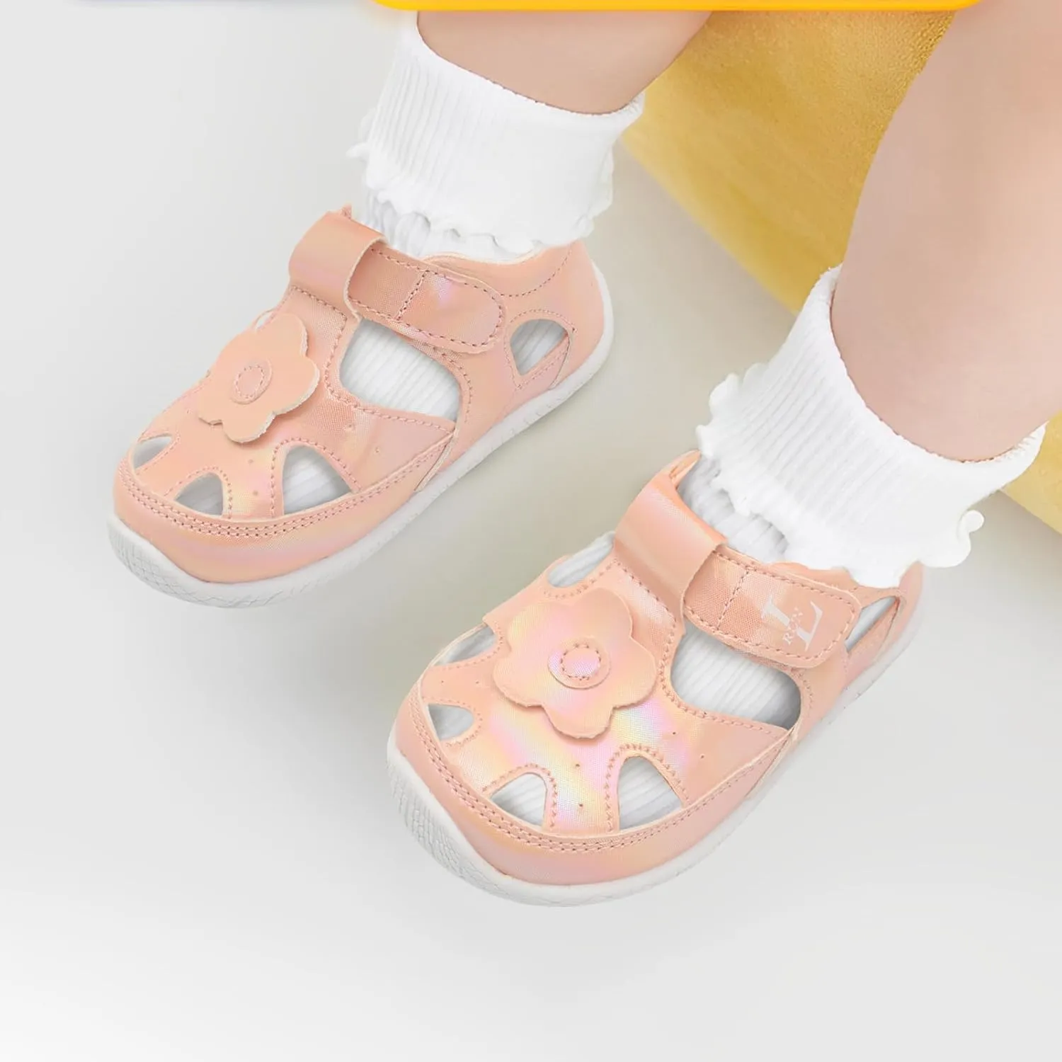 L-RUN Toddler Mary Jane Shoes Girls Casual Barefoot Sandals Breathable Princess Dress Flats Non-Slip Rubber Sole Infant First Walker Shoes for Outdoor Indoor
