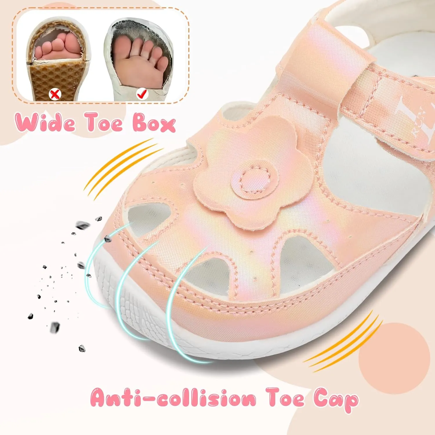 L-RUN Toddler Mary Jane Shoes Girls Casual Barefoot Sandals Breathable Princess Dress Flats Non-Slip Rubber Sole Infant First Walker Shoes for Outdoor Indoor