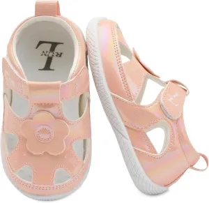 L-RUN Toddler Mary Jane Shoes Girls Casual Barefoot Sandals Breathable Princess Dress Flats Non-Slip Rubber Sole Infant First Walker Shoes for Outdoor Indoor