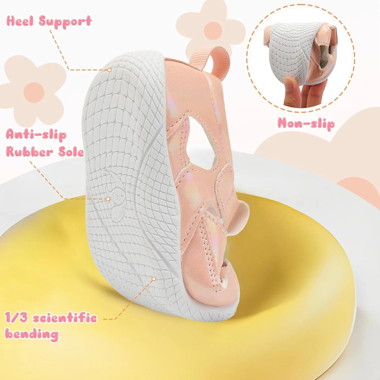 L-RUN Toddler Mary Jane Shoes Girls Casual Barefoot Sandals Breathable Princess Dress Flats Non-Slip Rubber Sole Infant First Walker Shoes for Outdoor Indoor