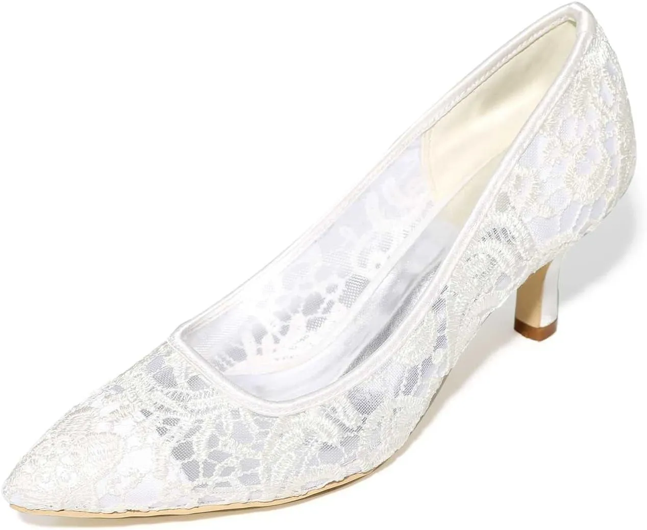 Lace Wedding Shoes Closed Toe Low Heels Pointed Toe Bridal Shoes Women Mary Jane High Heels Pumps Wedding Dress Shoes