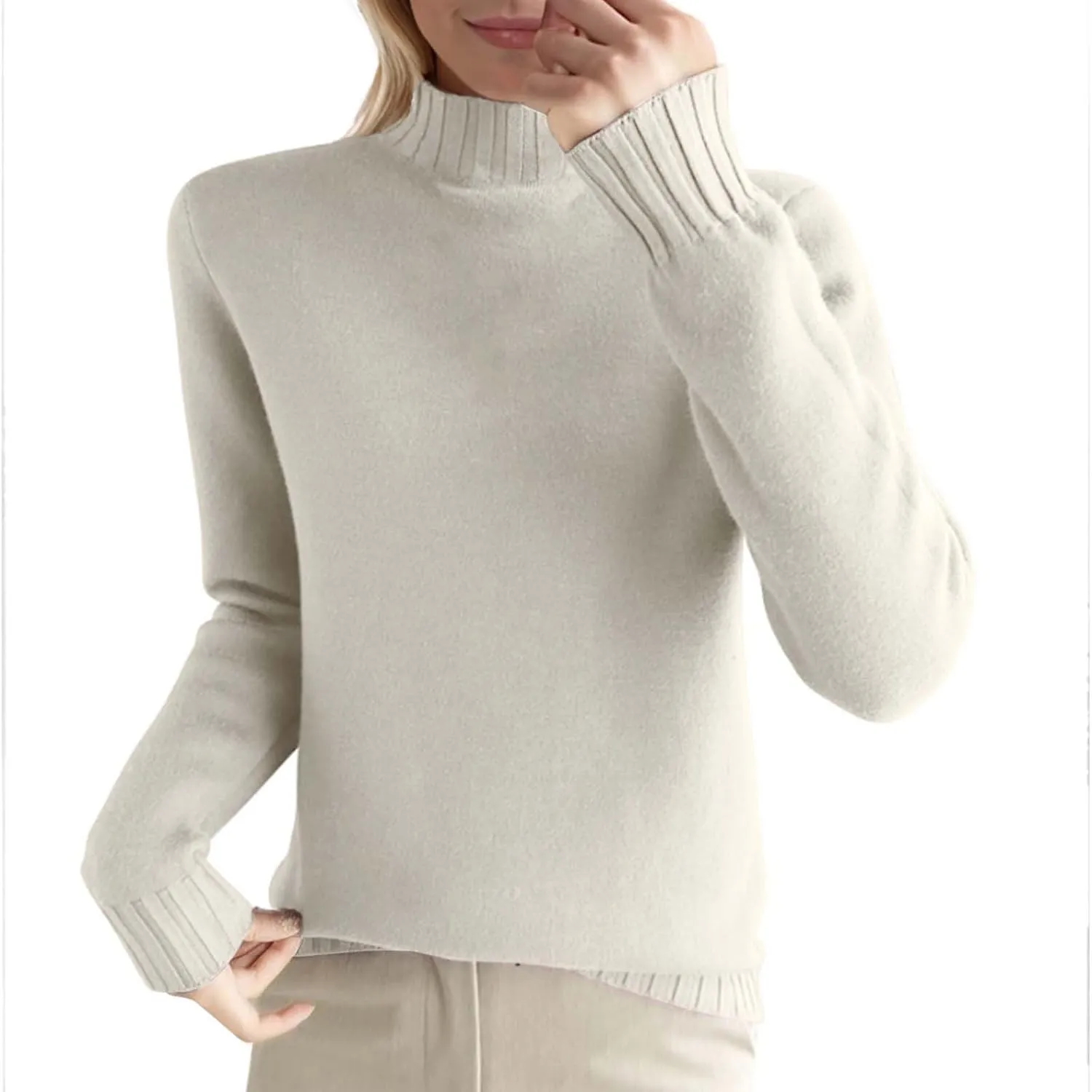 Ladies Fall Sweaters Trendy 2024 Casual Long Sleeve Mock Neck Pullovers Womens Knit Fitted Basic Sweater