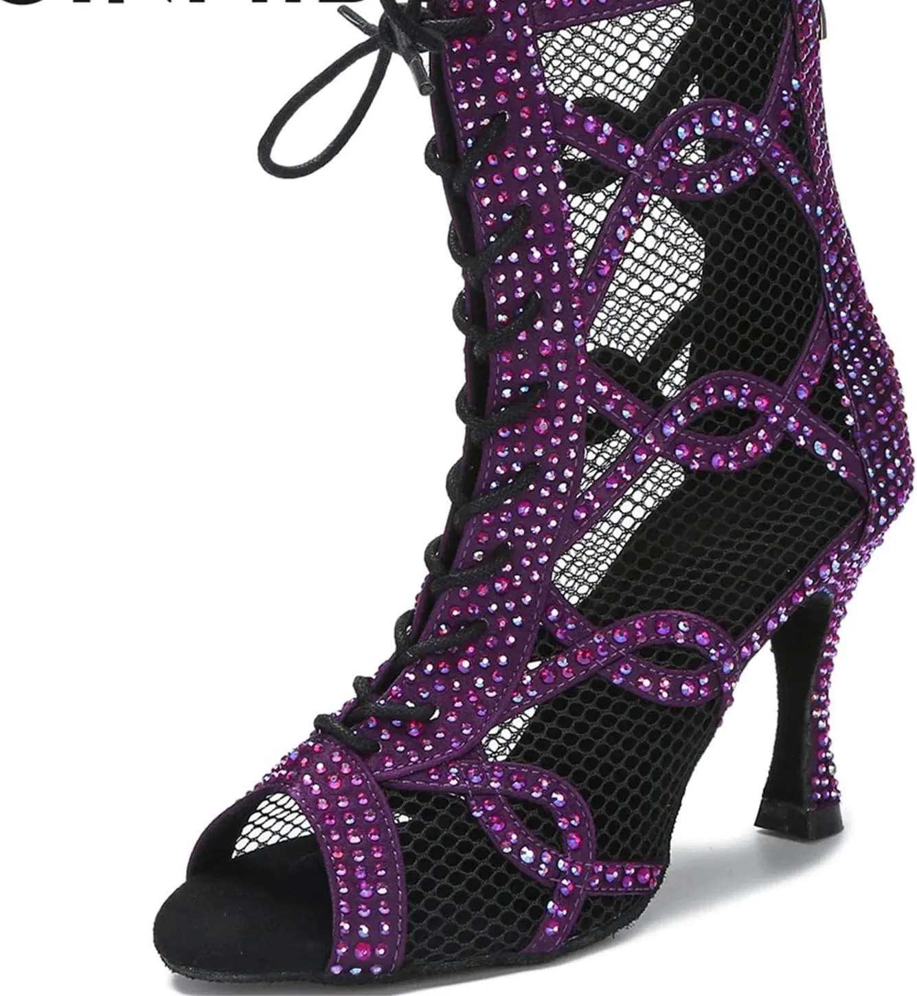 Ladies Mesh Panel Performance Boots - Adjustable Laces for Dynamic Dance Rehearsals (7.5CM/2.95")