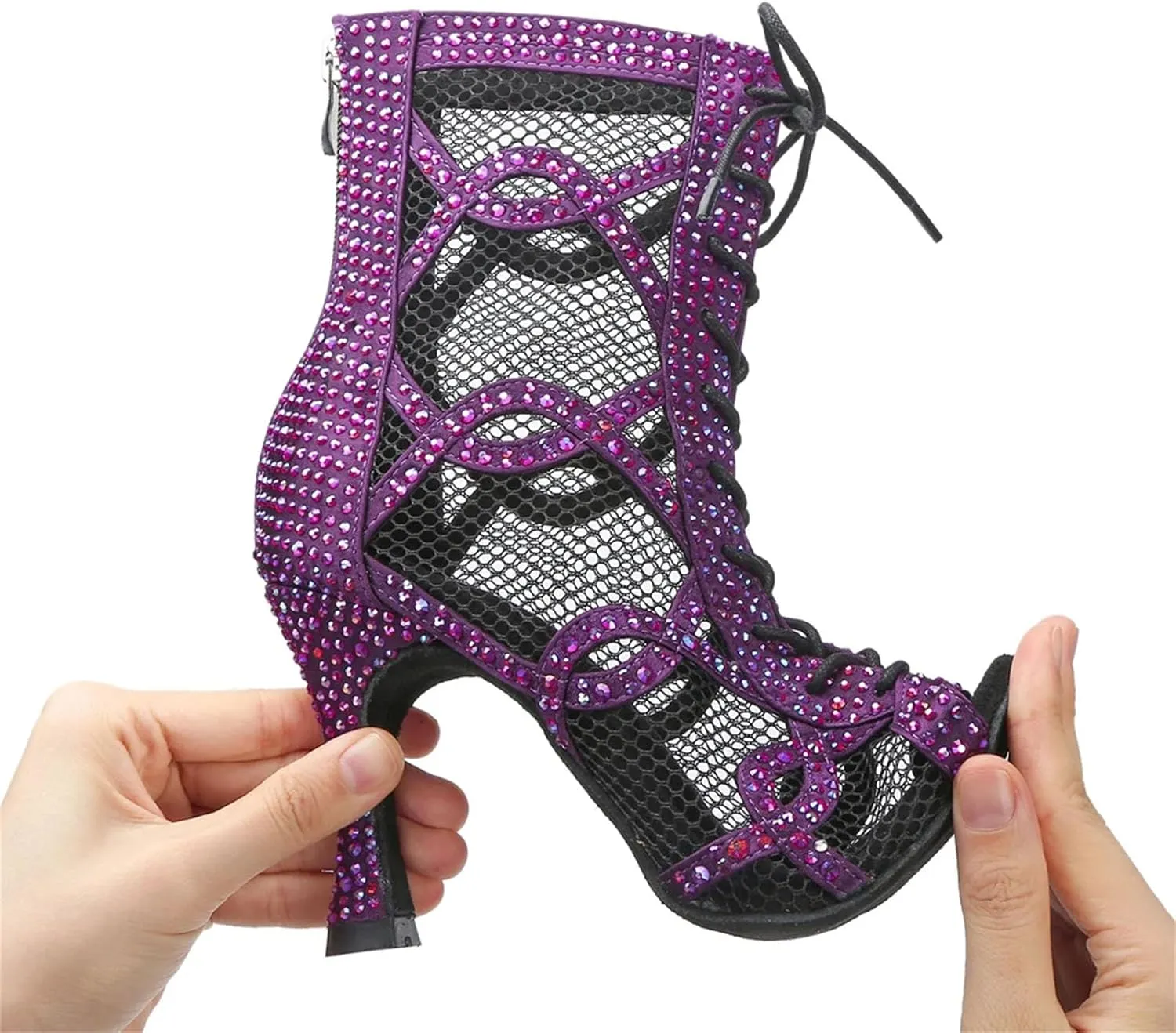 Ladies Mesh Panel Performance Boots - Adjustable Laces for Dynamic Dance Rehearsals (7.5CM/2.95")