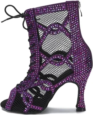Ladies Mesh Panel Performance Boots - Adjustable Laces for Dynamic Dance Rehearsals (7.5CM/2.95")