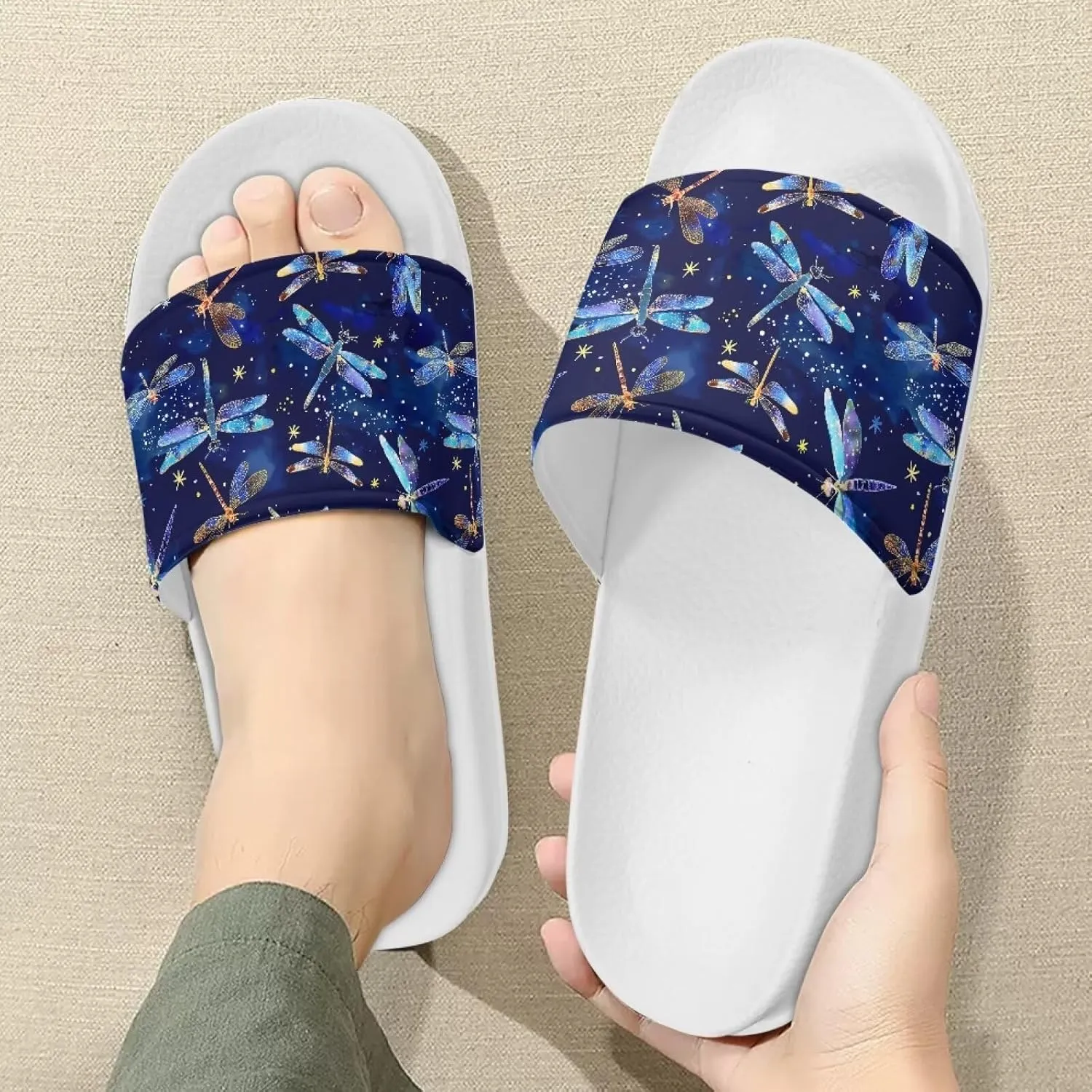 Ladies Pillow House Slide Sandals Open Toe White Flat Shoes Ultra Cushion Sandals Single Band Bath Shower Shoes Travel-friendly Flip Flops