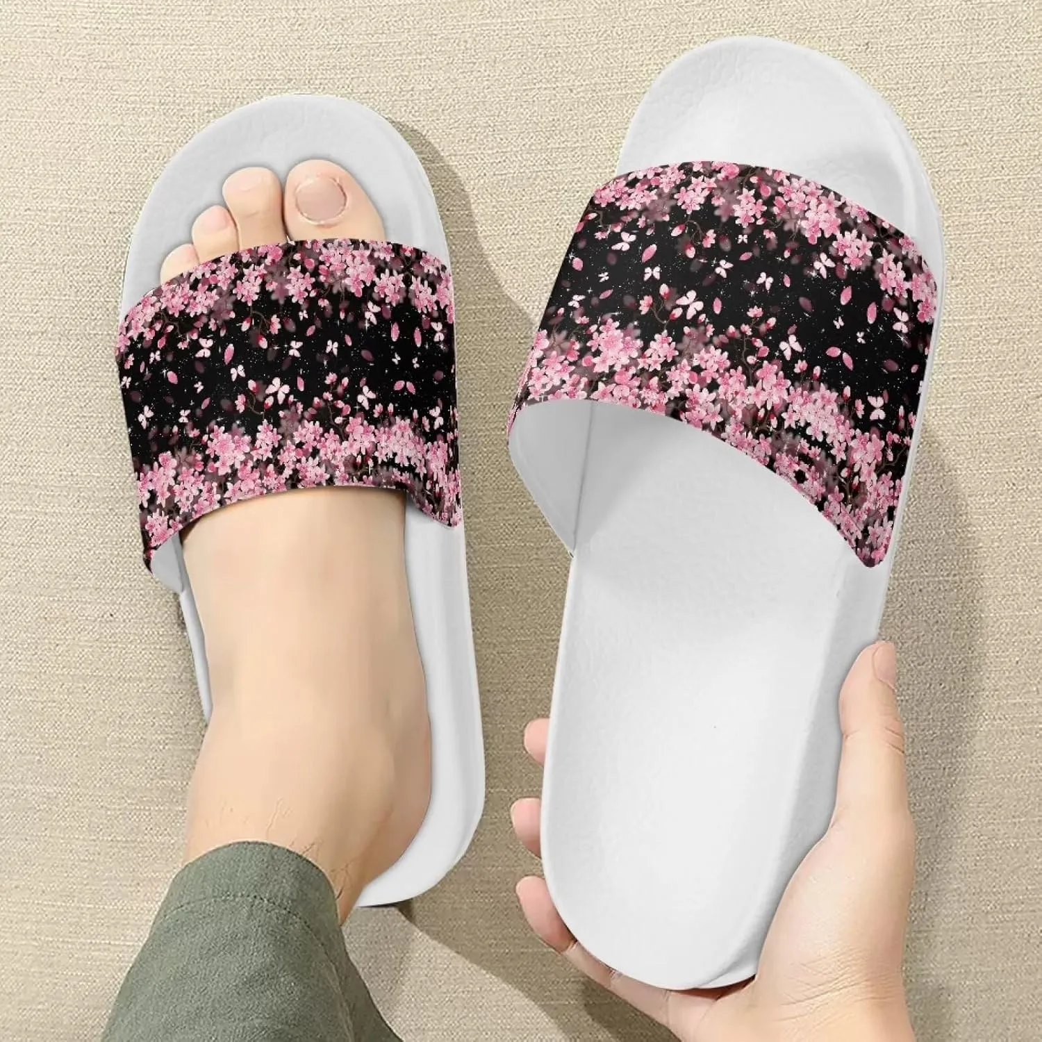 Ladies Pillow House Slide Sandals Open Toe White Flat Shoes Ultra Cushion Sandals Single Band Bath Shower Shoes Travel-friendly Flip Flops