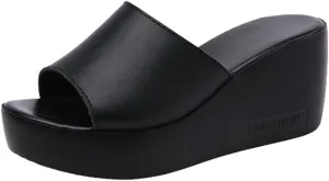 Ladies Platform Sandals - Casual Fashion Wedge Summer Beach Shoes - Comfortable Lightweight Slippers - Z Shape Ladies Rhinestone Wedge Sandals