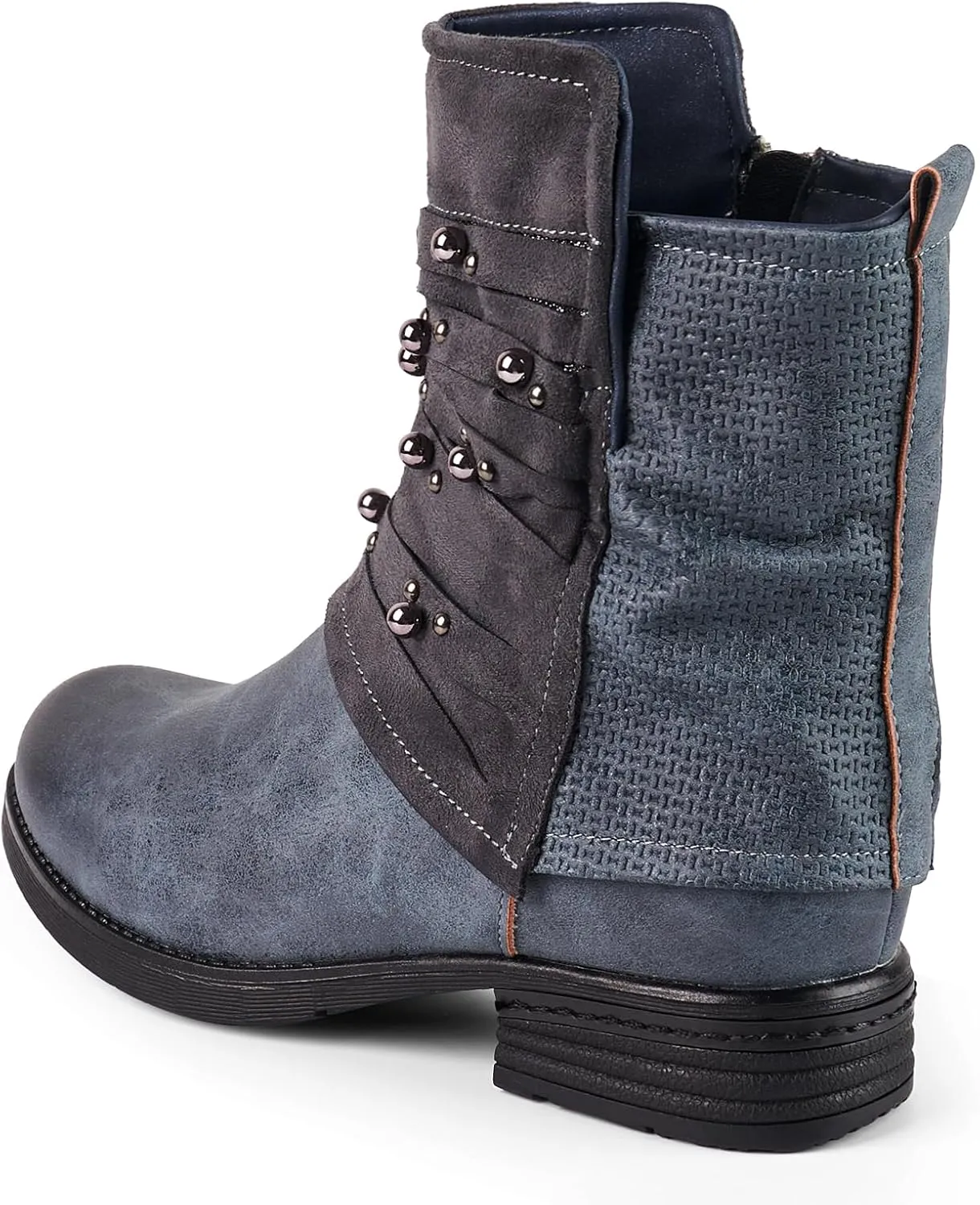 LALA IKAI Women's Combat Boots Motorcycle Ankle Fashion Boots with Studded Low Block Chunky Heels Biker Booties Shoes